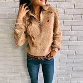 Band Collar  Zipper  Plain Sweatshirts